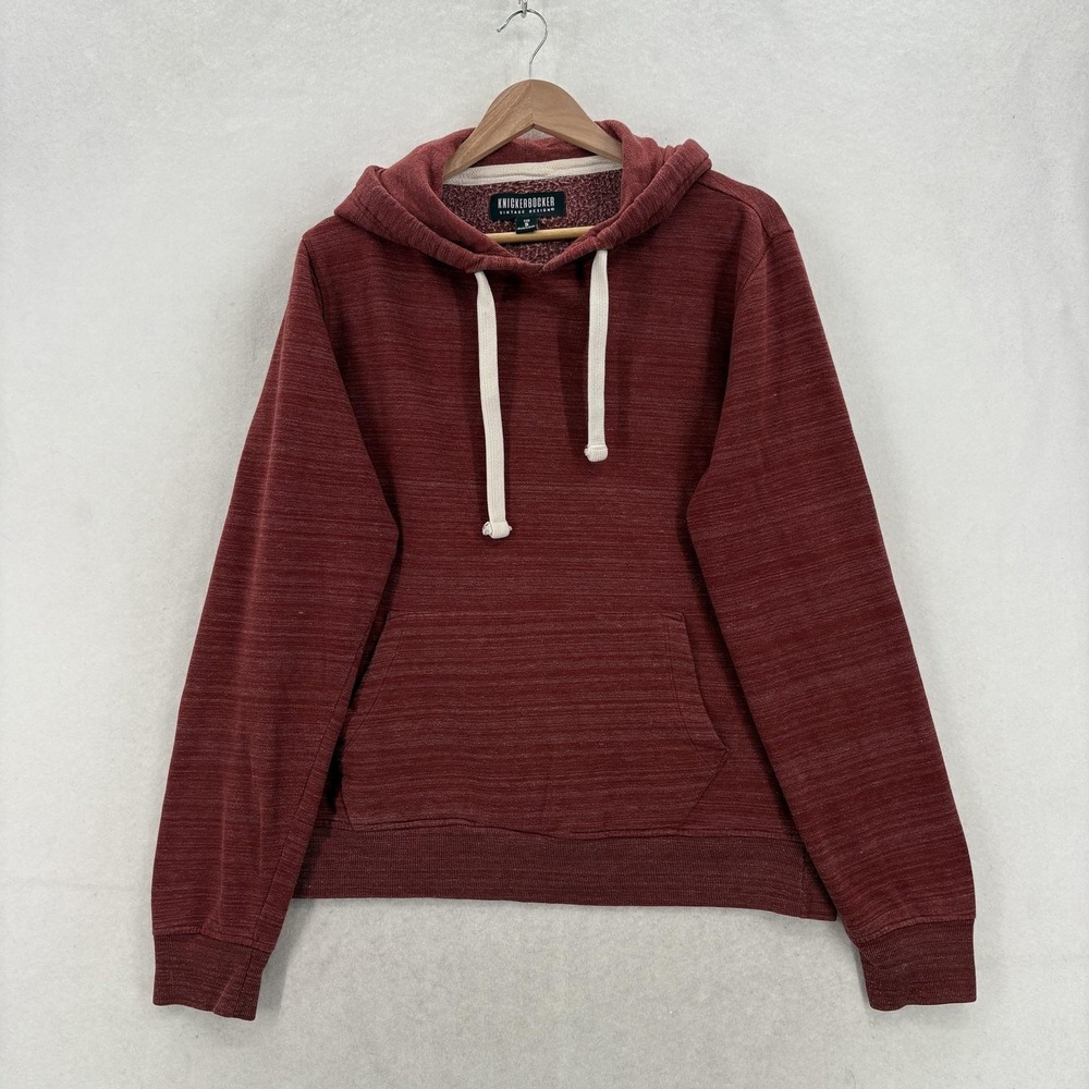 Knickerbocker Hoodie Mens Small Red Fleece Pullover Kangaroo Pocket Sweatshirt